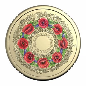 $2 2025 UNC Coloured Poppy Wreath 80th Anniversary of WWII